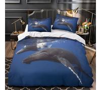 3D Design Printed 3-Piece Bedding Set Home Decor Hidden Zipper Design Whale Underwater Duvet Cover Durable Breathable for Kids,Women,Teenagers Marine Wildlife Comforter Cover Single（140x200cm）