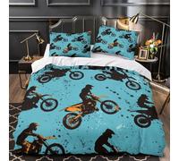 3D Design Printed 3-Piece Bedding Set Home Decor Hidden Zipper Extra Soft Motocross Riders Duvet Cover Washable Anti-allergic for Adults,Women,Boys action Sports Comforter Cover Single（135x200cm）