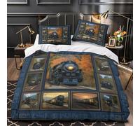 3D Design Printed 3-Piece Bedding Set Room Decor Zipper Closure Super Soft Vintage Train s Comforter Cover Durable Easy Care for Girls,Women,Adults railroad Autumn Duvet Cover Double（200x200cm）