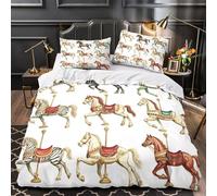 3D Design Printed 3 Pieces Bedding Set Bed Decor Hidden Zipper Super Carousel Horses Comforter Cover Washable Anti-allergic for Teens,Boys,Women Vintage Amusement Quilt Cover Double（200x200cm）