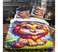 3D Design Printed 3 Pieces Bedding Set Bed Decor Super Cute Lion Cub Comforter Cover Breathable All Season for Girls,Kids,Teens Coon Fantasy Quilt Cover King（220x240cm）