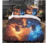 3D Design Printed 3 Pieces Bedding Set Bed Decor Ultra Soft Fire Wolf Battle Quilt Cover Washable Anti-allergic for Teens,Youth,Women fantasy Mythical Creature Duvet Cover Single（135x200cm）