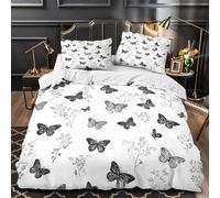 3D Design Printed 3 Pieces Bedding Set Bed Decor Zipper Closure Super Butterfly Quilt Cover Durable Anti-allergic for Kids,Adults,Women Black And White Botanical Duvet Cover Double（200x200cm）