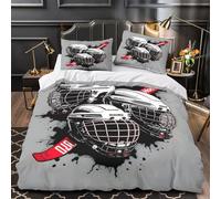 3D Design Printed 3 Pieces Bedding Set Bed Decor Zipper Closure Ultra Soft Hockey Helmets Quilt Cover Washable Anti-allergic for Teens,Youth,Women sport Graphic Duvet Cover Single（135x200cm）