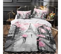 3D Design Printed 3 Pieces Bedding Set Bed Decor Zipper Super Soft Paris Street Comforter Cover Washable Machine Washable for Youth,Kids,Women romantic Watercolor Quilt Cover Single（135x200cm）