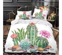 3D Design Printed 3 Pieces Bedding Set Bedroom Decor Design Extra Cactus Garden Comforter Cover Easy Care Machine Washable for Teens,Youth,Boys Watercolor Botanical Quilt Cover Single（135x200cm）