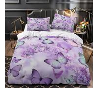 3D Design Printed 3 Pieces Bedding Set Bedroom Decor Hidden Zipper Ultra Butterfly Floral Comforter Cover Breathable All Season for Girls,Kids,Adults pastel Purple Quilt Cover Single（140x200cm）