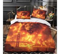 3D Design Printed 3 Pieces Bedding Set Room Decor Ultra Soft Fire Lion Roaring Comforter Cover Hypoallergenic Easy Care for Kids,Youth,Teens fantasy Apocalyptic Quilt Cover Single（135x200cm）