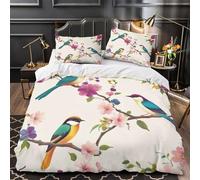 3D Design Printed 3 Pieces Bedding Set Room Decor Zipper Super Soft Birds on Flowers Comforter Cover Durable Machine Washable for Kids,Teens,Women istic Floral Bird Quilt Cover Double（200x200cm）