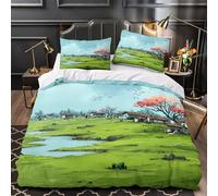 3D Design Printed 3PCs Bedding Set Bed Decor Hidden Zipper Extra Soft Rural Village Comforter Cover Hypoallergenic Machine Washable for Girls,Teens,Adults Pastoral Quilt Cover Double（200x200cm）