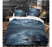 3D Design Printed 3PCs Bedding Set Bed Decor Zipper Closure Design Ultra Soft MoonlitOcean Comforter Cover Washable All Season for Teens,Adults,Kids NightScenic Quilt Cover Super king（260x220cm）
