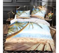 3D Design Printed 3PCs Bedding Set Bed Decor Zipper Ultra Soft Beach Palm Tree Duvet Cover Durable All Season for Kids,Women,Teenagers tropical Vacation Vibe Comforter Cover Single（140x200cm）