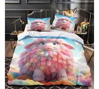 3D Design Printed 3PCs Bedding Set Bedroom Decor Super Cute Sheep Comforter Cover Durable Machine Washable for Teens,Women,Boys Coon Fantasy Quilt Cover Double（200x200cm）