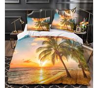 3D Design Printed 3PCs Bedding Set Home Decor Zipper Super Soft Tropical Beach Sunset Quilt Cover Durable Anti-allergic for Adults,Women,Children vibrant Ocean ry Duvet Cover King（220x240cm）