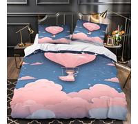 3D Design Printed 3PCs Bedding Set Room Decor Hidden Zipper Super Soft Pink Balloon Flight Comforter Cover Washable Easy Care for Teens,Women,Kids children Fantasy Quilt Cover Double（200x200cm）