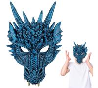 3D Drago Halloween Maschera, Spaventosa Maschera, Mezzo Viso Cosplay Drago per Adulti e Bambini Halloween Carnevale Partito Puntelli - Blu