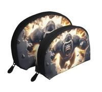 3D Dynamic Gorilla stampato borse trucco 2 pezzi portatile Shell Travel Toiletry Bag, bianco, Taglia unica