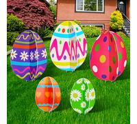 3D Easter Eggs Yard Signs Outdoor Lawn Decorations 5 Pieces Egg Yard Stake Sign Waterproof Easter Outdoor Decorative Stake Signs for Easter Home Garden Yard Party Supplies Photo Props