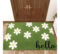 3D Entrance Floor Mat Welcome Letters Fresh White Daisy Flowers Print Pattern Mat For Indoor and Outdoor Entrance Floor Mats-60x90cm