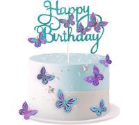 3D Farfalle Decorative Torta, Decorazioni Torte Compleanno Farfalle 13 Pezzi Blu-Viola Cake Topper Ragazze per Feste di Compleanno, Matrimoni, Feste a Tema