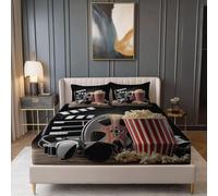 3D Film Popcorn Lenzuolo Con Angoli Stampati, Microfibra Per Letto Matrimoniale 90 x 200 + 30 cm Per Una Tasca Profonda 30 Cm - Resistente Allo Scolorimento Facile Da Pulire (Nero, 2 Federe)