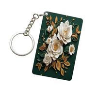 3d Fiori Corona Foglie Verdi Accenti Oro Acrilico Portachiavi Moda Portachiavi Auto Catene Acriliche Tag Per Gli Uomini Donne