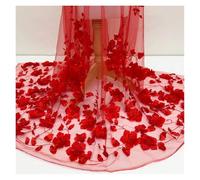 3D Flower Beads Lace Mesh Fabric Tulle For Dress Mosquito Net Patchwork Needlework DIY Material Home Textile Decor(Red,1yard long price)