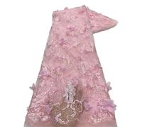 3D Flower Mesh Lace Sequin Embroidered French Bead Fabric(PURPLE)