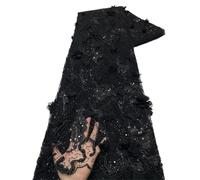 3D Flower Mesh Lace Sequin Embroidered French Bead Fabric(WHITE)