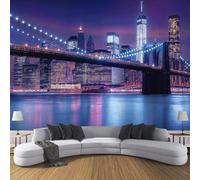 3D Fotomurale Murales Città di New York Carta da Parati Panoramica 350x256 cm Vista Notturna di New York Fotomurali Tessuto Non Tessuto Decorazione Parete Poster Camere da Letto Pareti Murale q.9143