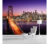 3D Fotomurale Murales Vista Notturna di New York Carta da Parati Panoramica 200x140 cm Ponte di New York Fotomurali Tessuto Non Tessuto Decorazione Parete Poster Camere da Letto Pareti Murale q.5913
