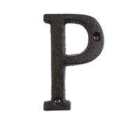 3D Galleggiante Casa Placca Numeri Metallo Ghisa Cifre 0-9 Lettere A-Z 8cm Alfabeto Segno Porta Targa Casa Parete Cafe Cortile Decor Creativo Indirizzo per Yard Via Casella Posta (P)