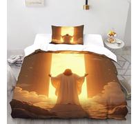 3D Gesù alla porta del cielo Set Di Biancheria Da Letto Uomini 2 Pezzi Morbido E Accogliente 1 Federe Cuscino Doppio Con Chiusura A Cerniera Single（135x200cm）