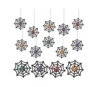 3D Glitter Halloween Spider Ornaments on Web Halloween Spider Web Ornament for Door Window Wall Indoor, 4 Colors(24 Pcs)