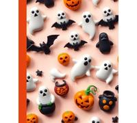 3D Halloween composition notebook: 3D cute ghost, candy corn & witch hats |fun pastel seamless pattern journal