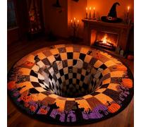 3D Halloween Rug, Candy Corn Abyss Quilted Round Mat, Optical Illusion Decorative Floor Carpet, Monster crawling out pattern, 3D Effect Rugs for home decoration (Abyss,80cm/31.5in)