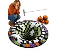 3D Halloween Rug, Skeleton Ghost Optical Illusion Round Area Rug (#A,24in)