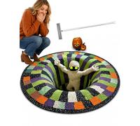 3D Halloween Rug, Skeleton Ghost Optical Illusion Round Area Rug (#B,55in)