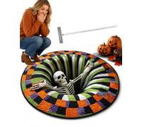 3D Halloween Rug, Skeleton Ghost Optical Illusion Round Area Rug (#D,20in)