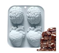 3D Human Brain Heart Silicone Mold, Realistic Candle Casting Tray, 6.42x5.08x1.26 Inches 4-Cavity Flexible Design, Non-Stick Molding Tool, for Wax Chocolate Soap Resin Pudding Jelly Cement Crafts