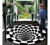 3D Illusion Tappeto Zerbini Optical Illusion Area Tappeto Astratto Antiscivolo Nero Bianco Checkered Tappeti rotondi per Indoor Outdoor Corridoio Home Decor