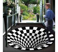 3D Illusion Tappeto Zerbini Optical Illusion Area Tappeto Astratto Antiscivolo Nero Bianco Checkered Tappeti rotondi per Indoor Outdoor Corridoio Home Decor