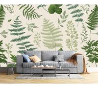3D Illustrazione Botanica Retrò Carta Da Parati Panoramica In Seta, 250L × 175A Cm,Foglie Di Felce Grandi Murali, Poster Per Soggiorno, Camera Da Letto,Verde Chiaro