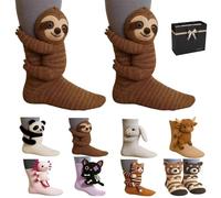 3d Knit Animal Sloth Socks For Women,Hand Crocheted Soft Breathable Cotton,Funny Hug Striking Animal Socks For Kids,Warm & Comfortable Christmas Gifts (IT, Testo, Taglia unica, Regular, Tall, B-022)