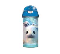 3D LiveLife Borraccia - Seal Pups di Deluxebase. Bottiglia d'acqua lenticolare 3D con cannuccia. Bottiglia per bambini da 600 ml con opere d'arte originali di un famoso artista, Collin Bogle
