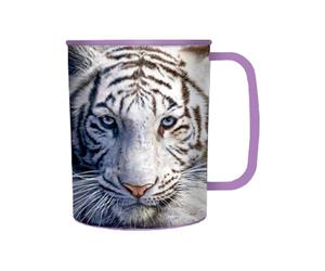 3D LiveLife Drinking Cup - Riposo della tigre bianca da Deluxebase. Bicchiere di plastica con tigre lenticolare 3D. Bicchieri da 300 ml per bambini con l'opera d'arte dell'artista David Penfound.