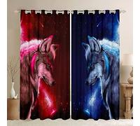 3D Lupo Tende per finestra per camera da letto Soggiorno Galassia Lupo Safari Animali Tende per Bambini Ragazzi Ragazze Coppia Lupo Finestra Tende Stelle Rosso Blu Trattamenti Finestra W46*L54