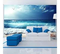 3D Mare Blu Carta Da Parati Fotografica 3D Adesivo Murale Grande 3D Con Onde Della Spiaggia, Paesaggio Marino, Pittura Murale Rimovibile, Sala Da Pranzo, Camera Da Letto, Soggiorno 400x280cm