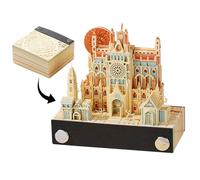 3d Memo Pad, Tear Off Paper Reveal Castle Notepad, Card Paper Charming Tabletop Ornament, Art Non-Sticky Post Notes for School, Home, and Desk Organization, 3.15x3.15x1.57 Inches