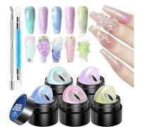 3D Molding Gel for Nails, Solid in 5 Colors for 3D Nail Design, Non-Stick Manicure Set with Carving Pen, Soak-Off UV/LED Gel for Home Salon Use